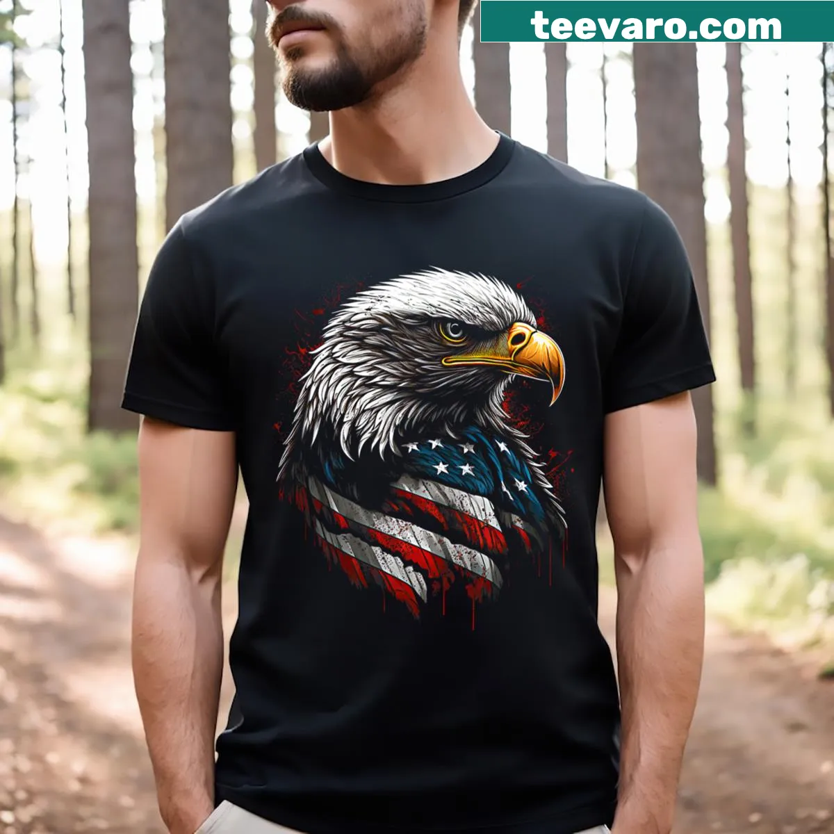 Patriotic eagle and American flag T-shirt for 4th of July — on a men's t-shirt