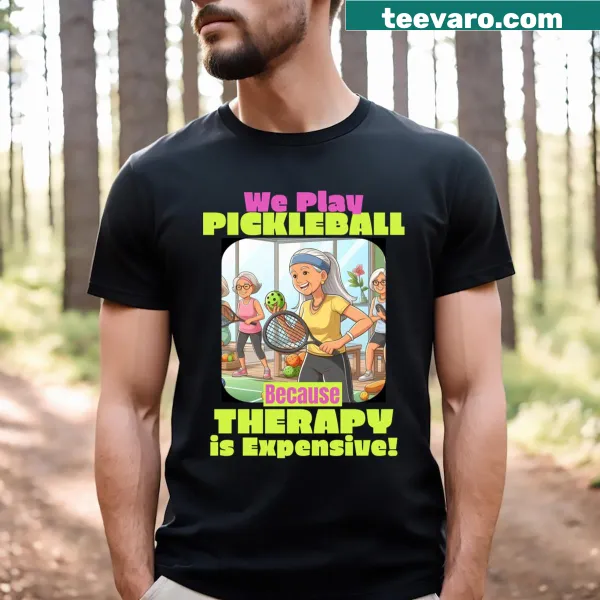 Playful pickleball graphic t-shirt with paddles and balls design