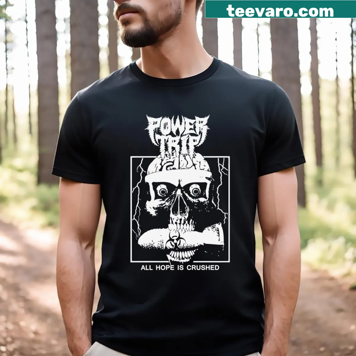 Skull design T-shirt with the phrase Hope Is Crushed — on a men's t-shirt