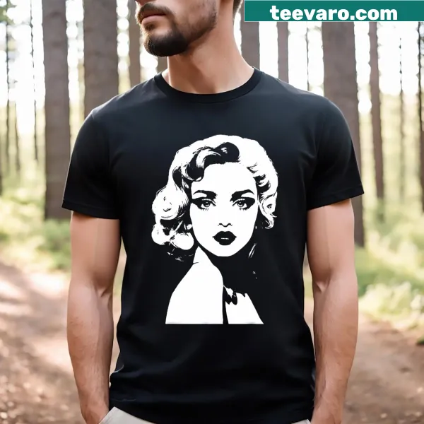 Silhouette t-shirt featuring a woman with blond hair and abstract shapes