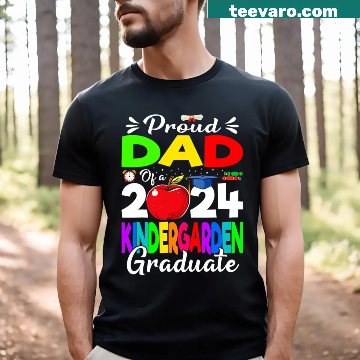 T-shirt celebrating a dad of a 2024 kindergarten graduate — on a men's t-shirt