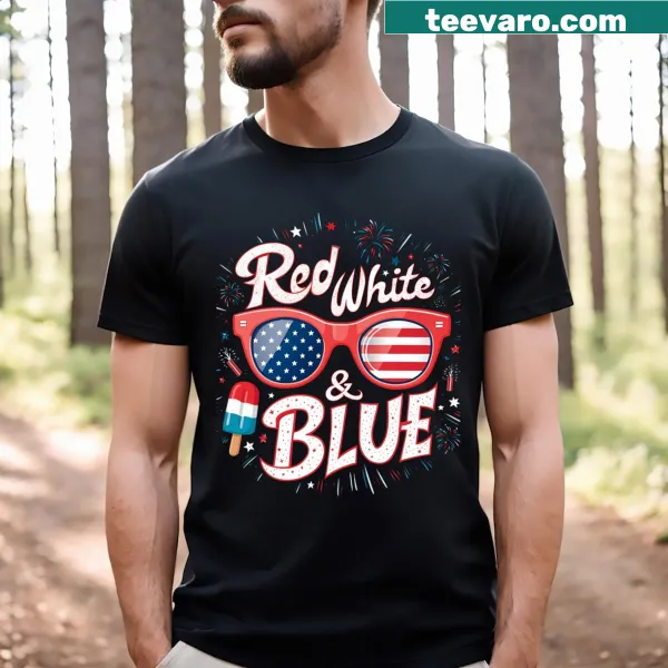 Patriotic 4th of July t-shirt in red, white, and blue