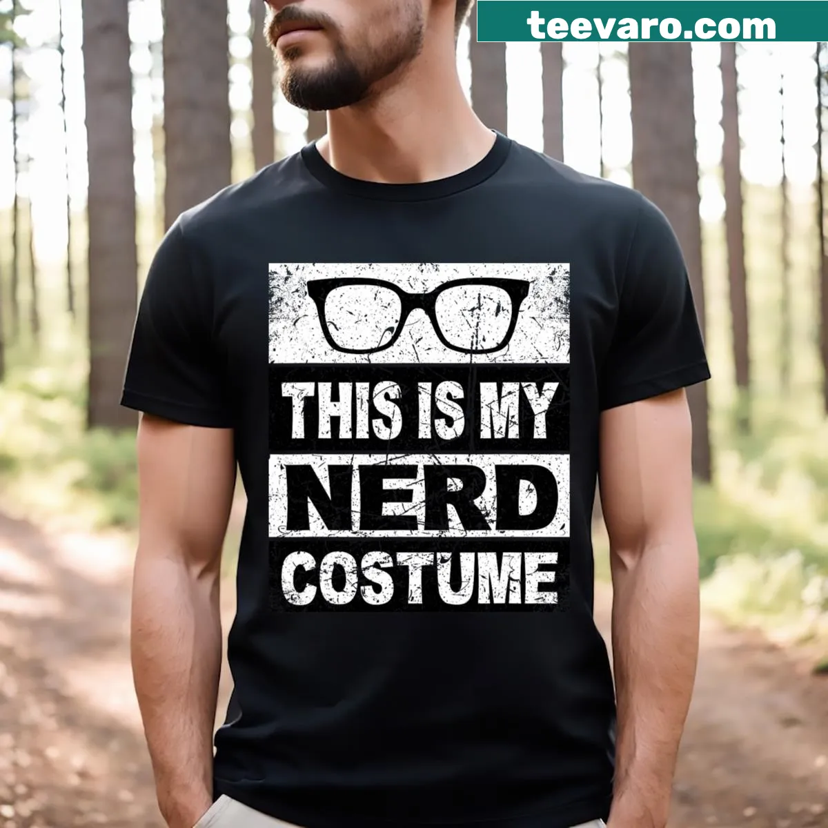 Retro nerd costume t-shirt with playful graphics and text for all ages — on a men's t-shirt