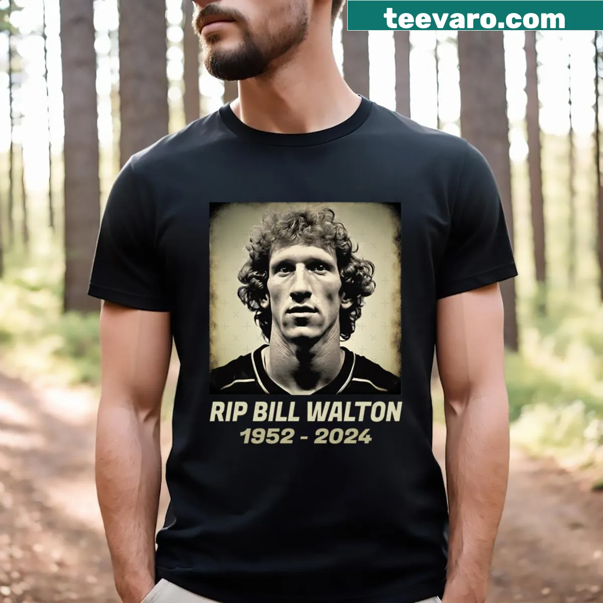 Tribute t-shirt for Bill Walton with number 32 and basketball illustrations — on a men's t-shirt