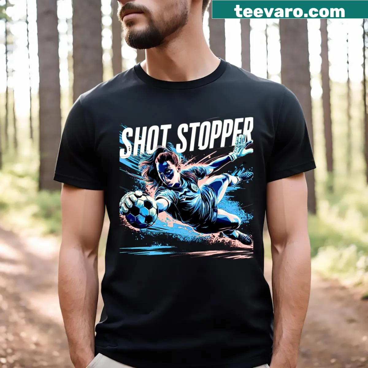 Empowering T-shirt for female goalkeepers with strong graphic — on a men's t-shirt