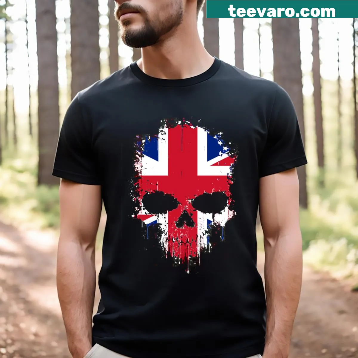 Skull with Great Britain design T-shirt — on a men's t-shirt