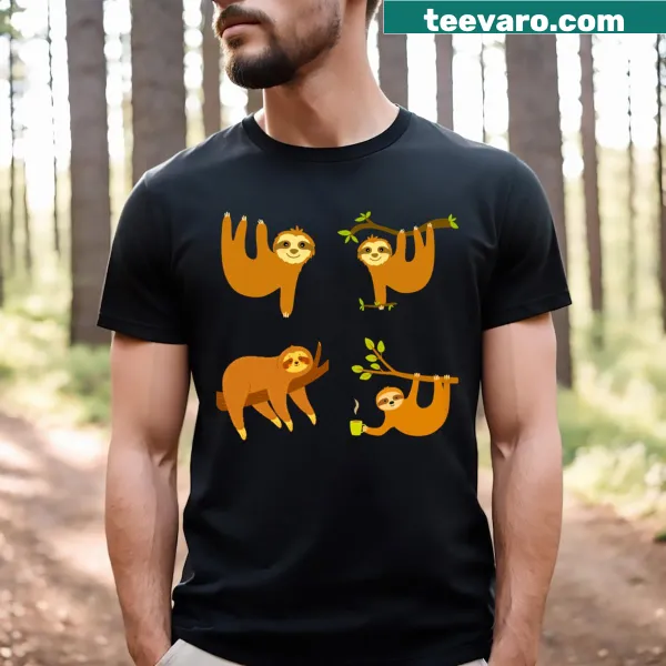 T-shirt with a playful graphic of sloths in a pack