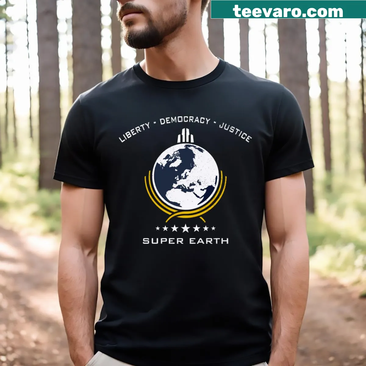 Bold text design on T-shirt promoting liberty — on a men's t-shirt