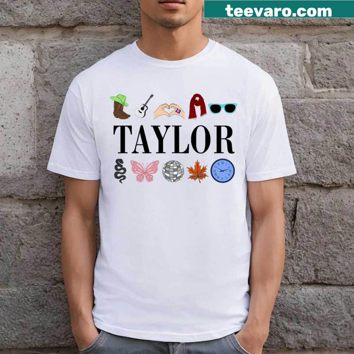 Personalized T-shirt featuring the name 'Taylor' in playful typography — on a men's t-shirt