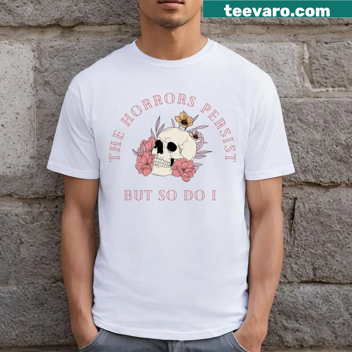 Floral skull graphic T-shirt with intricate design for resilience. — on a men's t-shirt