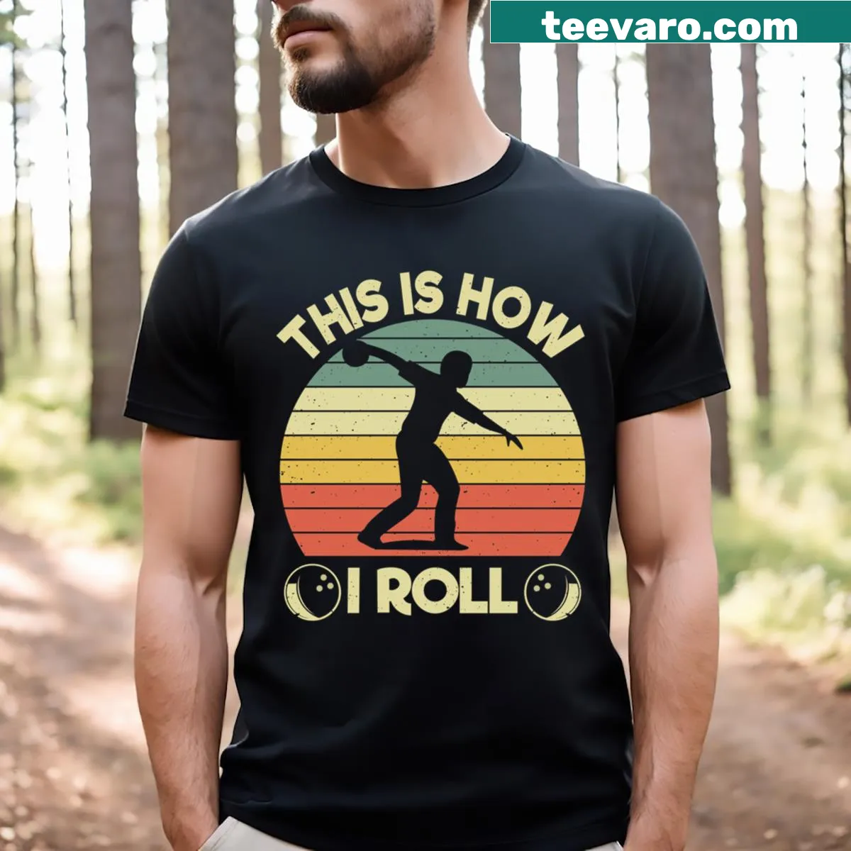 Vintage T-shirt with bowling graphic and text — on a men's t-shirt