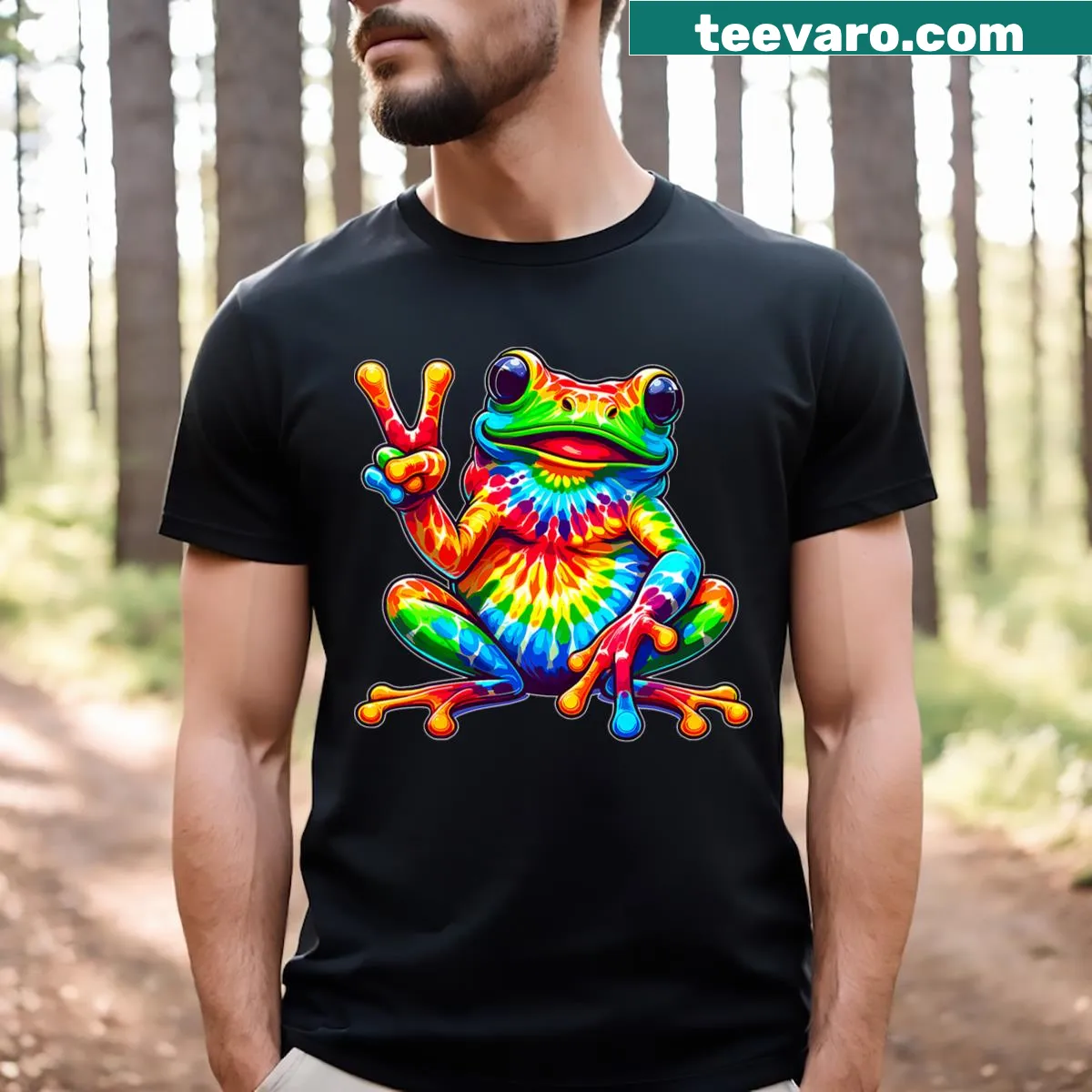 Cute frog peace sign graphic on T-shirt — on a men's t-shirt