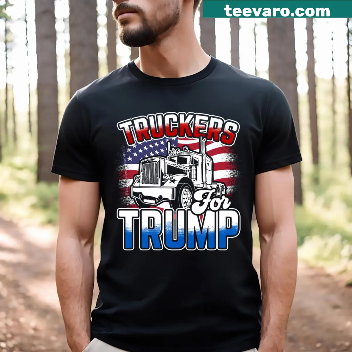 Truckers For Trump t-shirt featuring bold text for drivers. — on a men's t-shirt