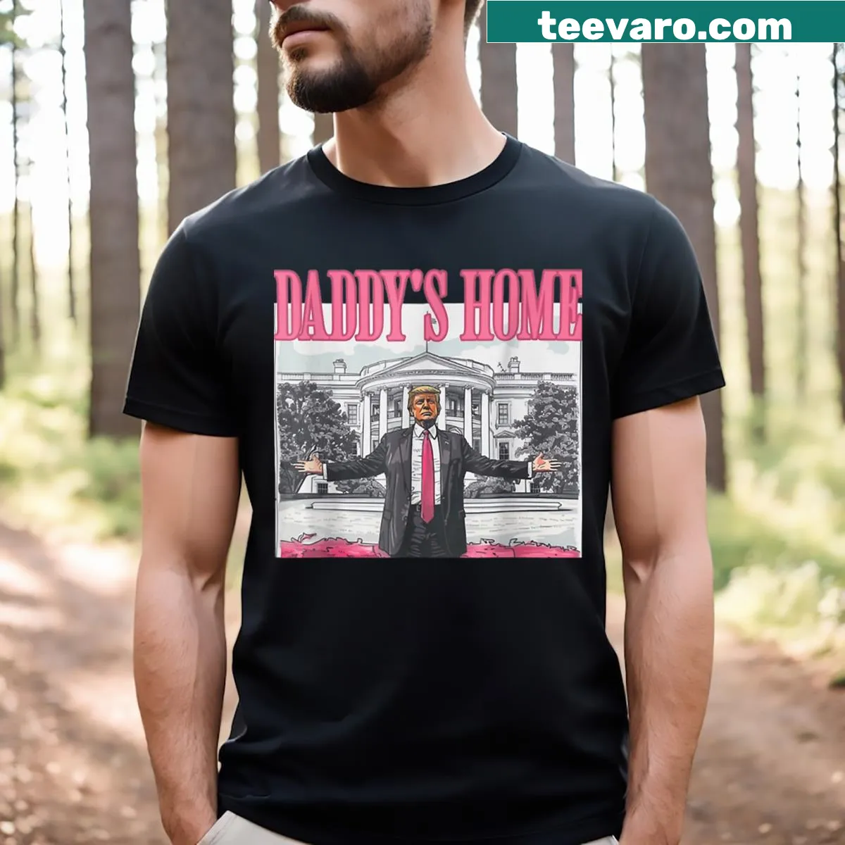 Playful T-shirt with 'Take America Back Daddy's Home' text — on a men's t-shirt