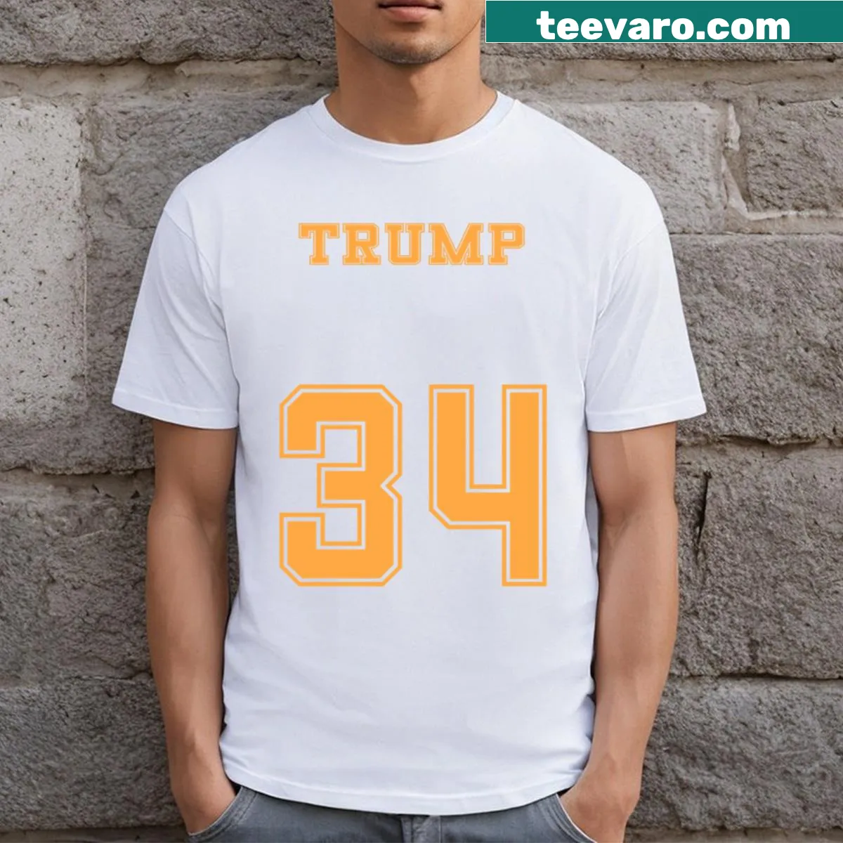 Sporty jersey-style tee with '34' text for Trump. — on a men's t-shirt