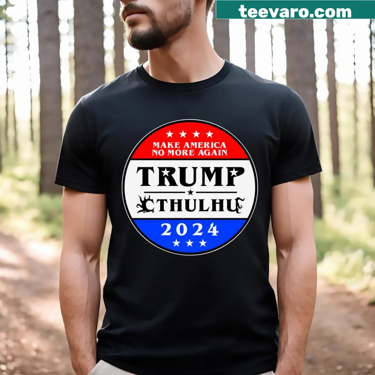 Whimsical Trump Cthulhu illustration for 2024 campaign t-shirt — on a men's t-shirt