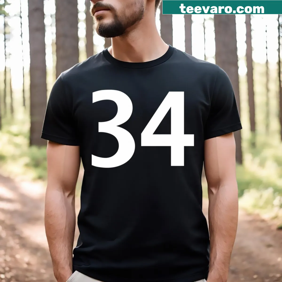 T-shirt with bold text reading 'Trump Found Guilty On 34 Counts' — on a men's t-shirt