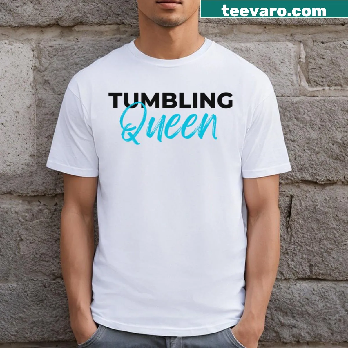 Elegant illustration of a gymnast on Tumbling Queen T-shirt — on a men's t-shirt
