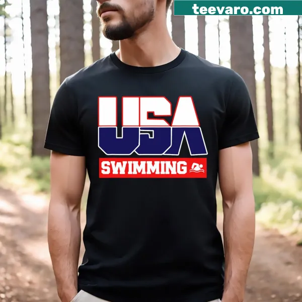 Team swimming graphic on a men's T-shirt