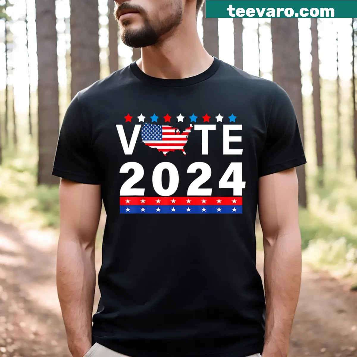 Patriotic Vote Men American Flag t-shirt — on a men's t-shirt
