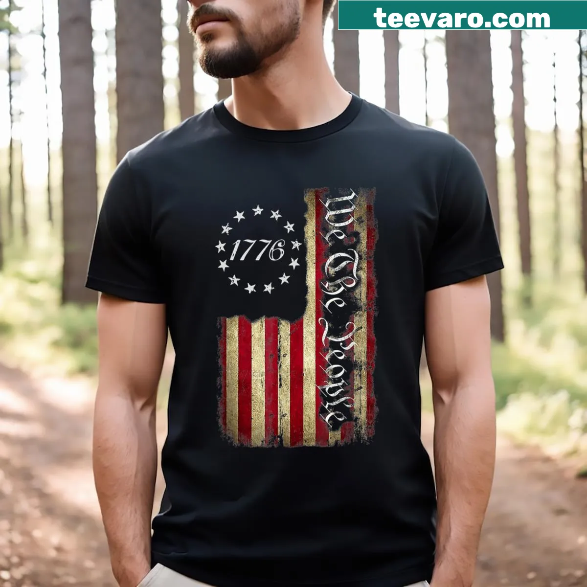 American flag t-shirt with 'We The People' text for 4th of July — on a men's t-shirt