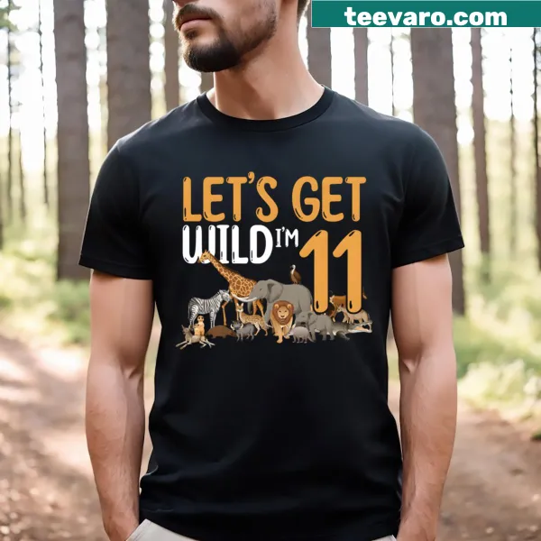 Jungle animal theme birthday t-shirt for kids turning 11