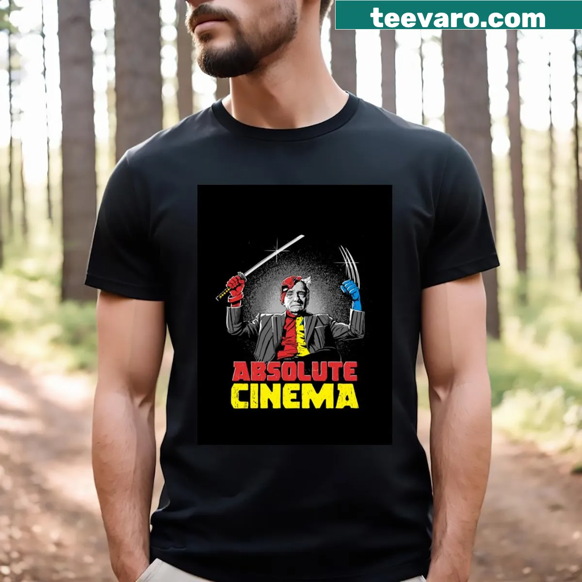 Minimalist T-shirt with 'Absolute Cinema' graphic for film lovers. — on a men's t-shirt
