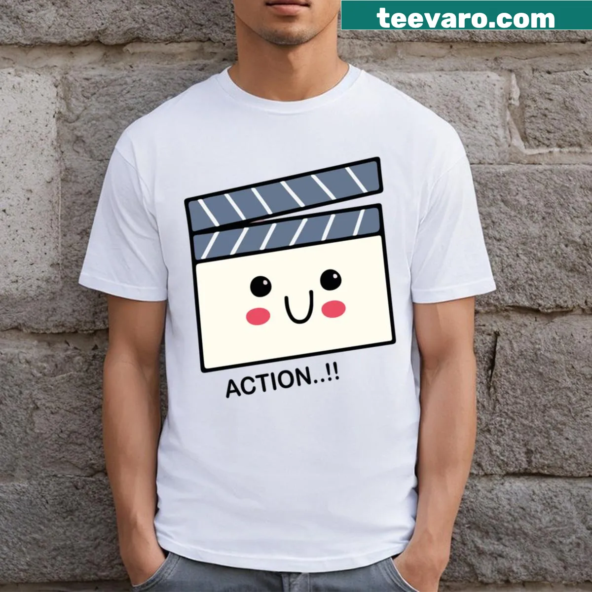 Action-themed t-shirt featuring dynamic typography — on a men's t-shirt