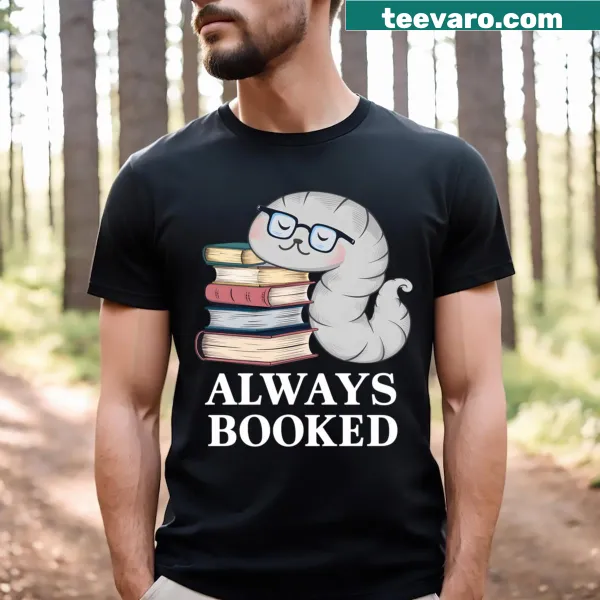 Book-themed t-shirt with playful reading graphics