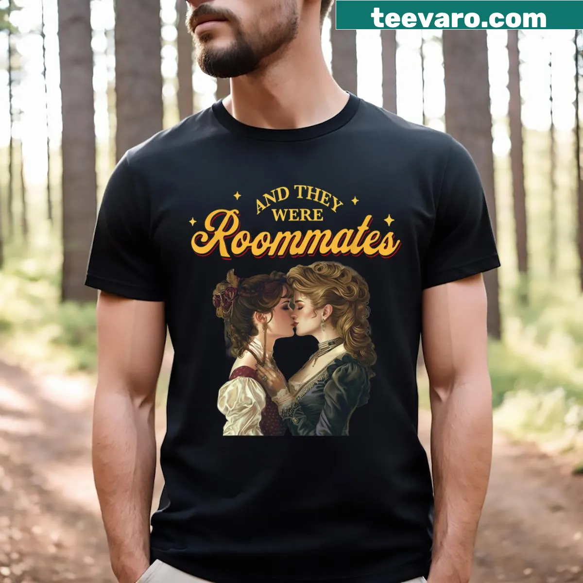 LGBTQ-themed t-shirt with playful roommate design — on a men's t-shirt