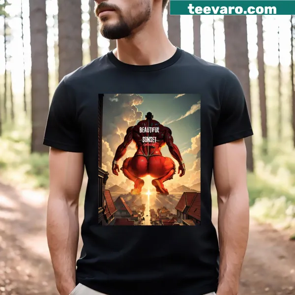 Anime-themed T-shirt with a comedic titan graphic
