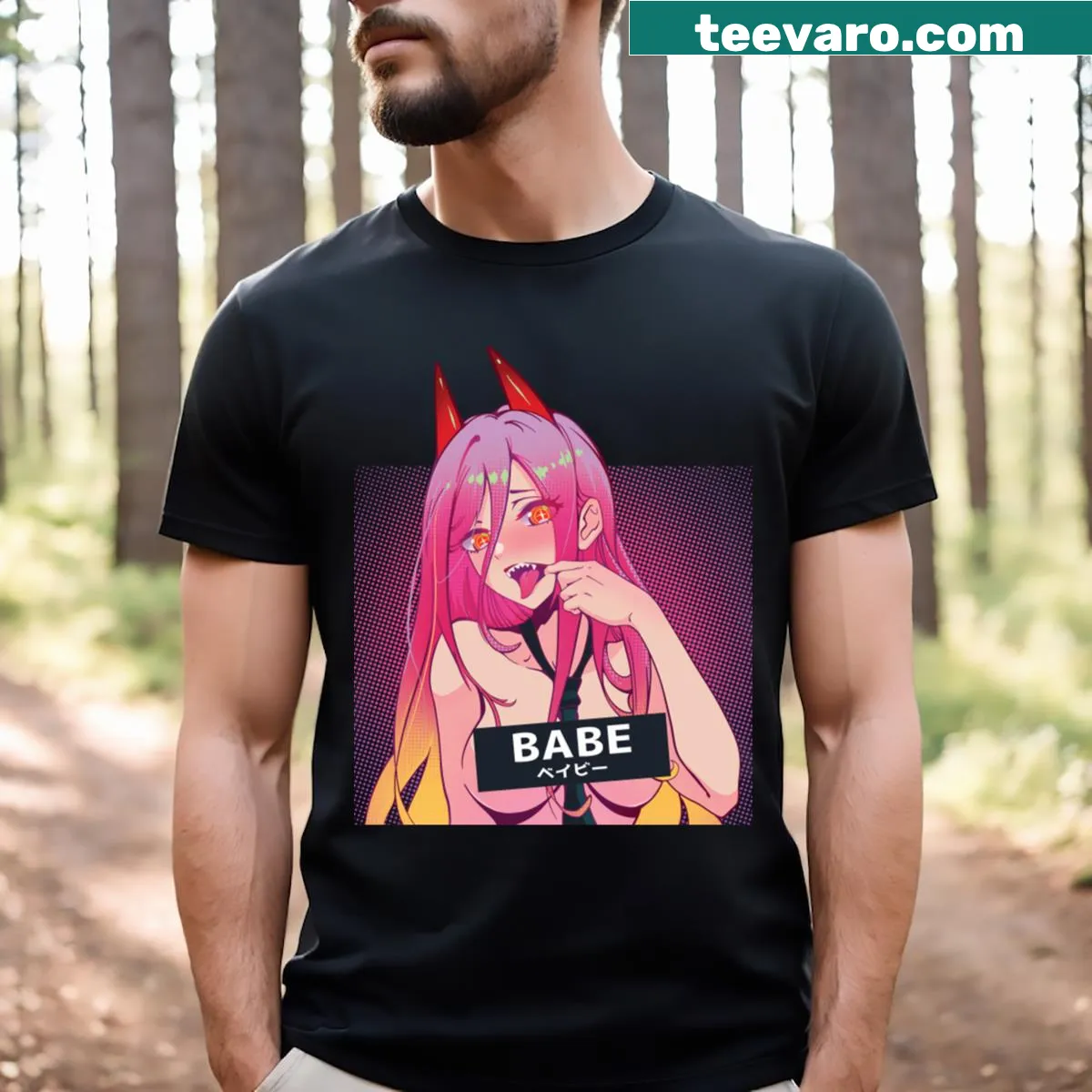 Kawaii anime girl graphic T-shirt — on a men's t-shirt