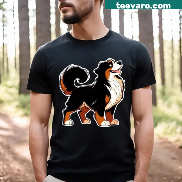 Illustration of a happy Bernese Mountain Dog on a t-shirt