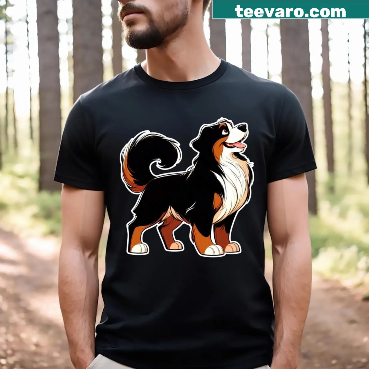 Illustration of a happy Bernese Mountain Dog on a t-shirt — on a men's t-shirt