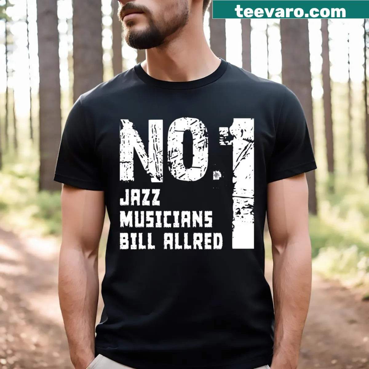 Bill Allred Music D121 typographic T-shirt for music lovers — on a men's t-shirt