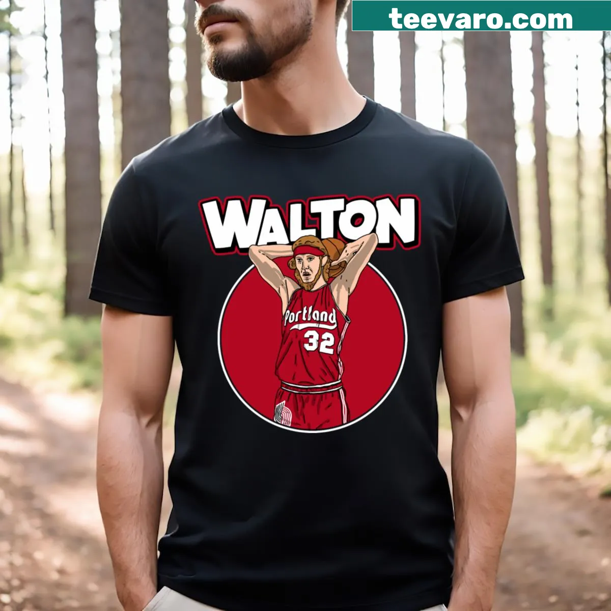 Retro comic style Bill Walton T-shirt with playful illustration. — on a men's t-shirt