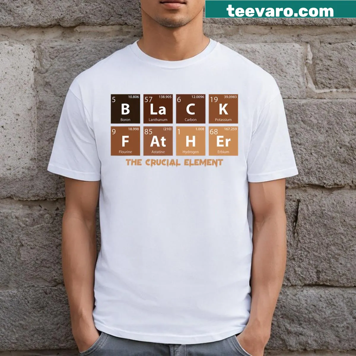 T-shirt with 'The Crucial Element' phrase celebrating fatherhood — on a men's t-shirt