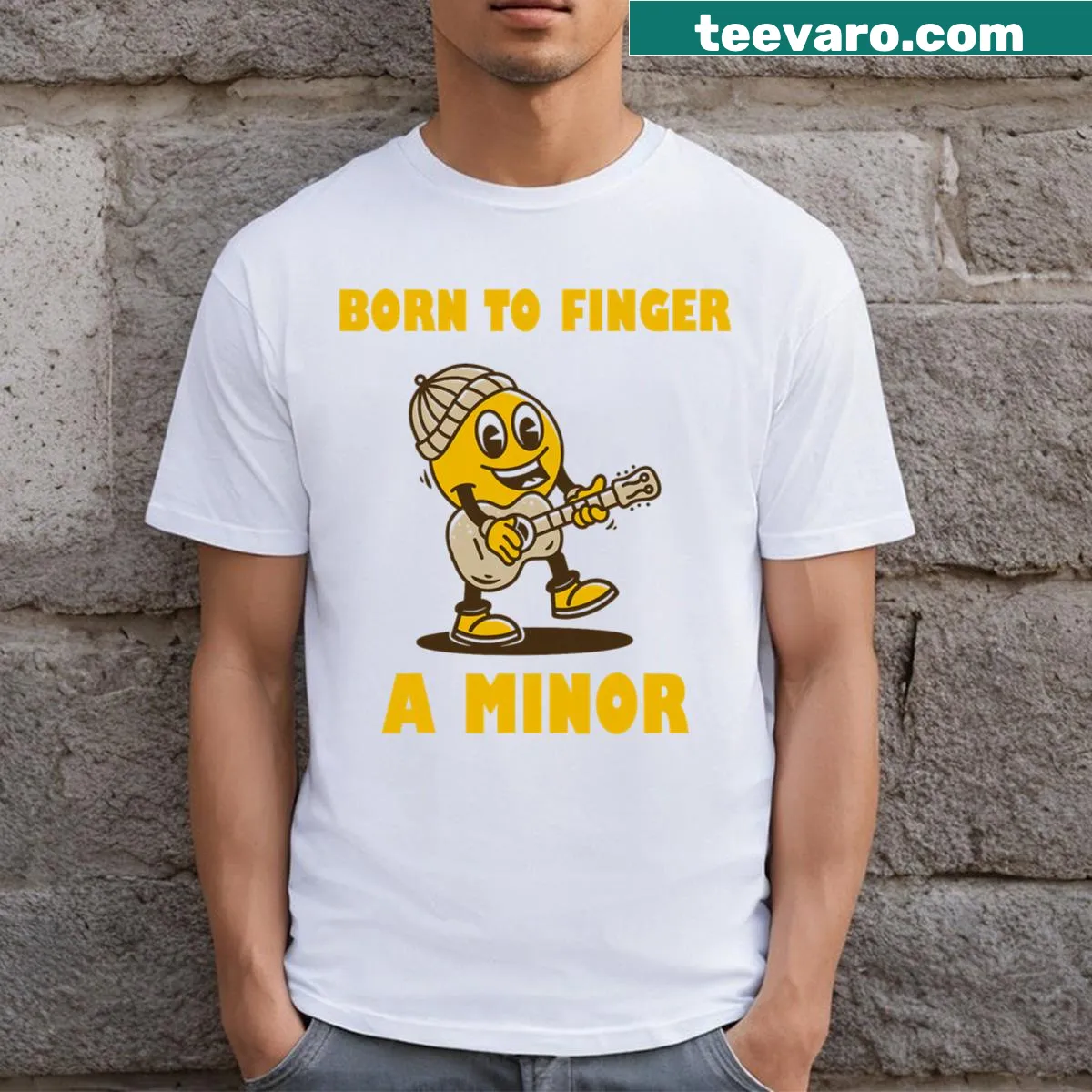 Funny guitar-themed t-shirt with clever wording — on a men's t-shirt