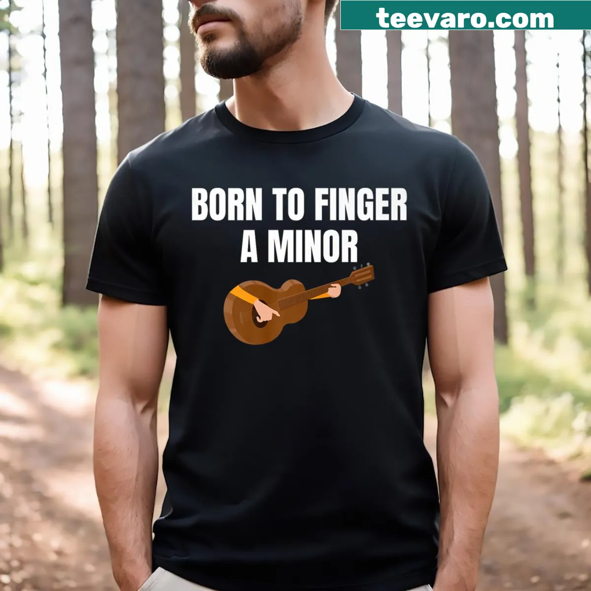 Funny T-shirt for musicians featuring Born To Finger A Minor — on a men's t-shirt