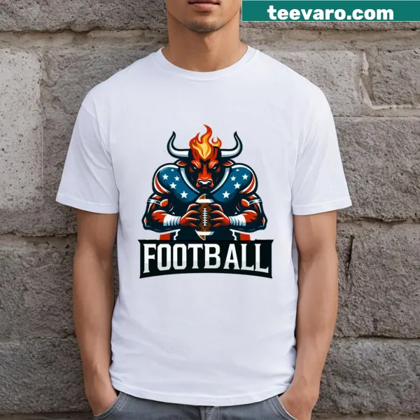 Bull football player badge emblem printed t-shirt