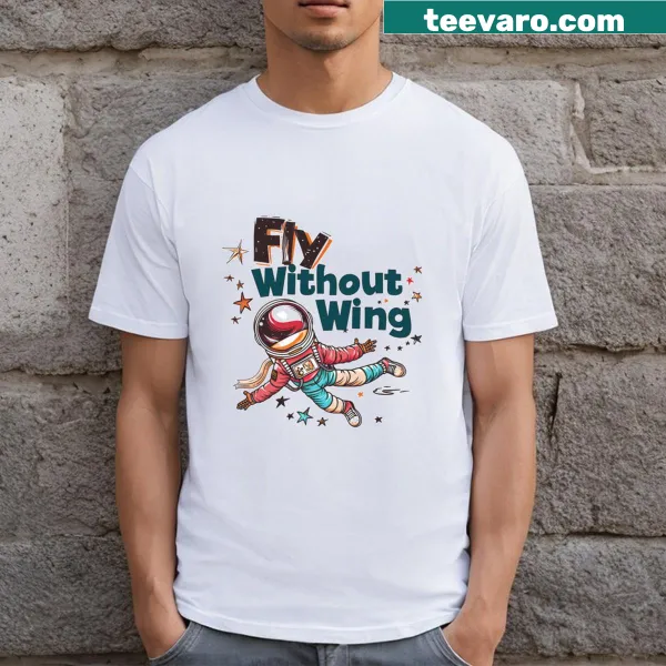 Cartoon astronaut floating in space illustration on a t-shirt