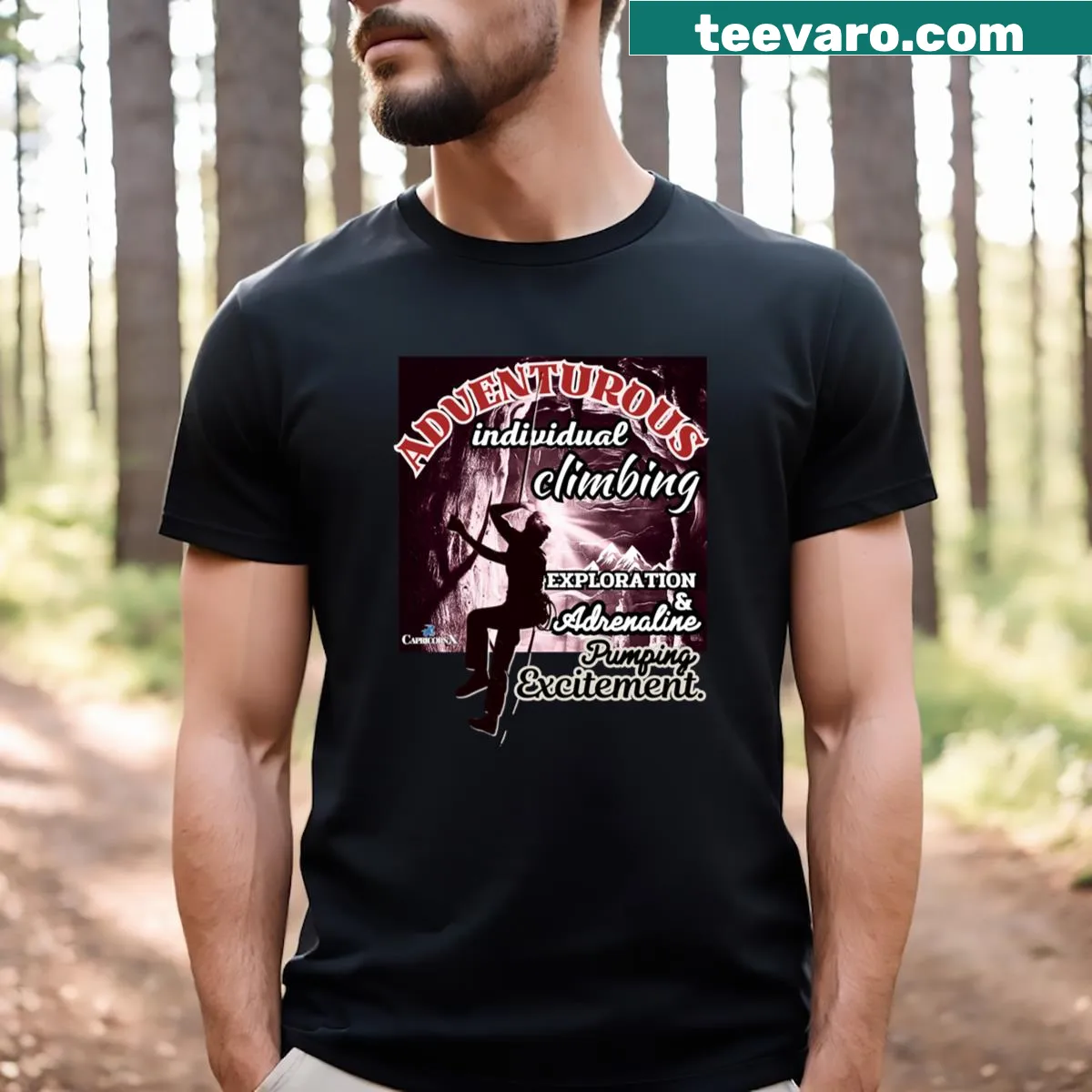 T-shirt celebrating climbing and caving with a humorous design. — on a men's t-shirt