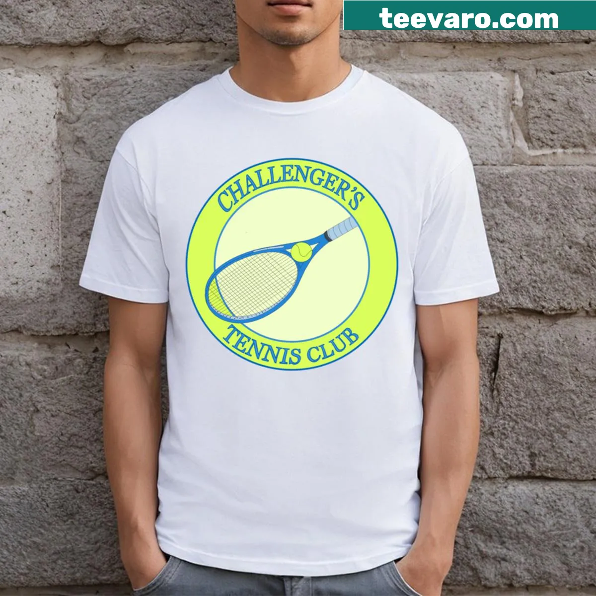 Challengers Tennis Club text design on a sporty t-shirt — on a men's t-shirt