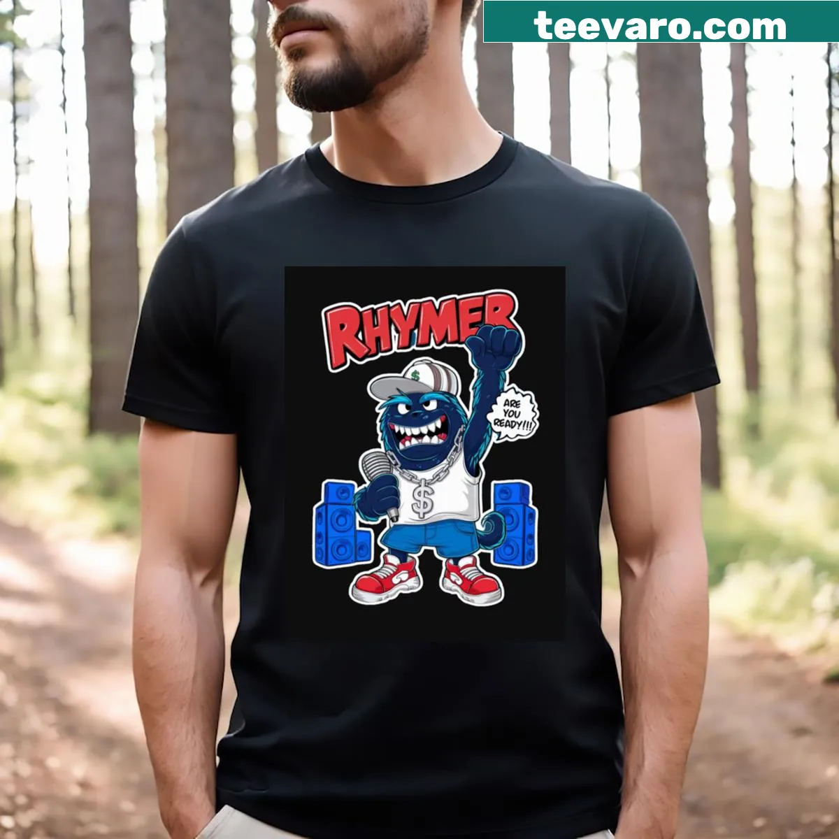Cool monster hip hop design t-shirt, ideal for music lovers — on a men's t-shirt