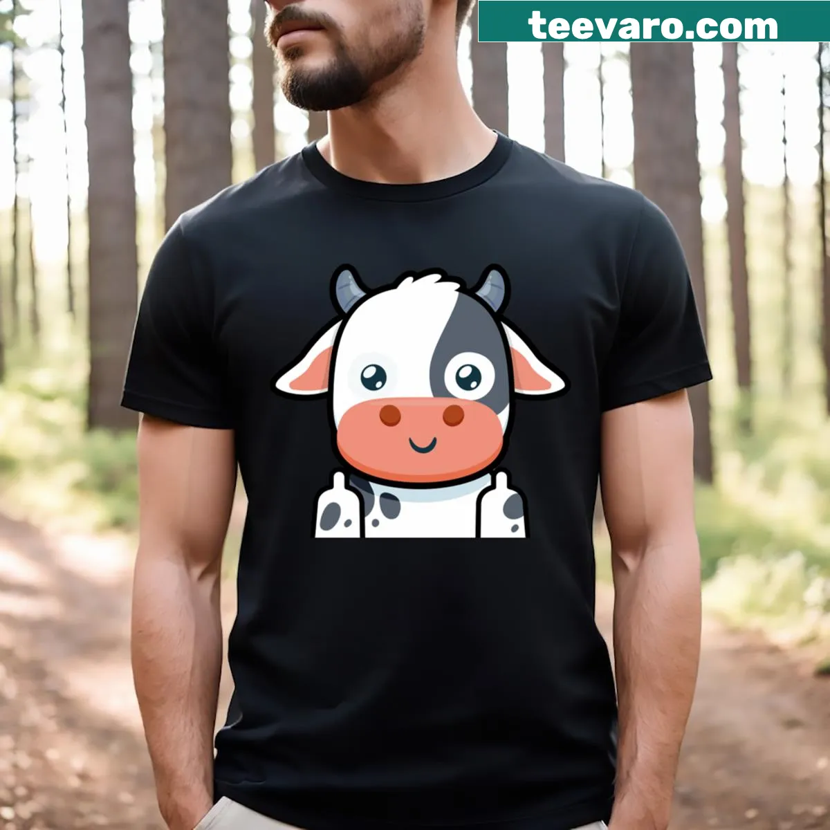 Cartoon Cow T-shirt with playful and friendly design — on a men's t-shirt