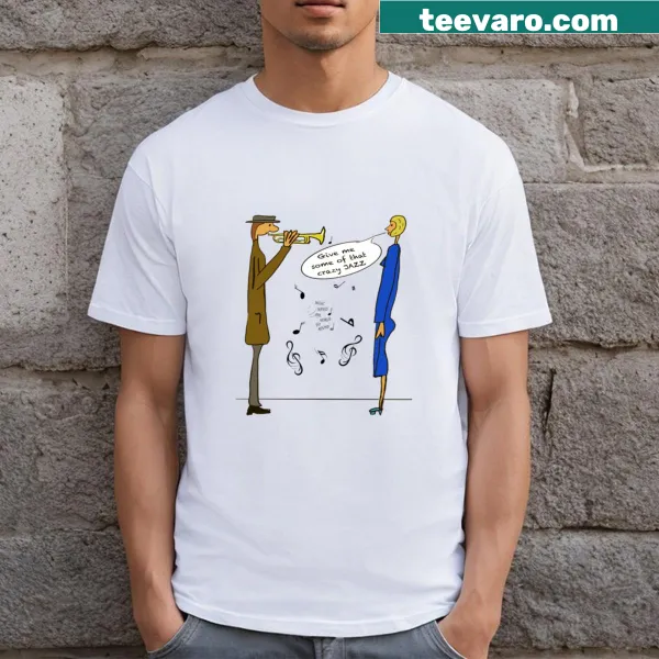 Jazz-themed T-shirt featuring playful text about music