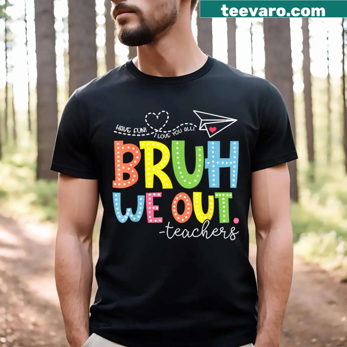 A playful T-shirt for teachers celebrating the end of the school year with a fun saying. — on a men's t-shirt
