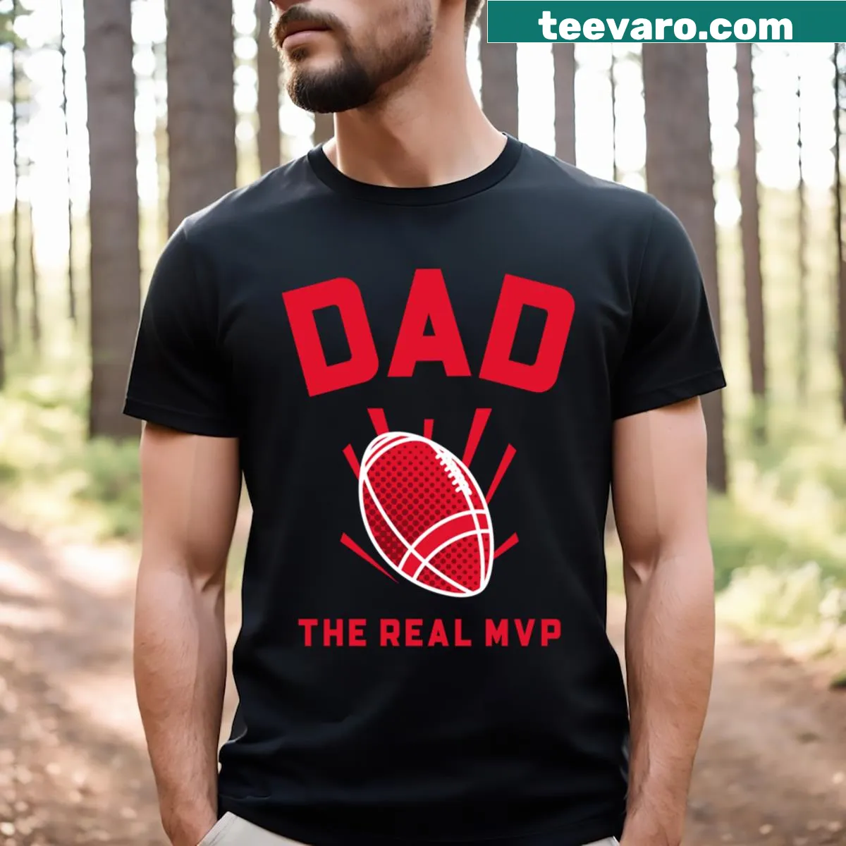 T-shirt proclaiming 'Dad The Real MVP' in bold typography. — on a men's t-shirt