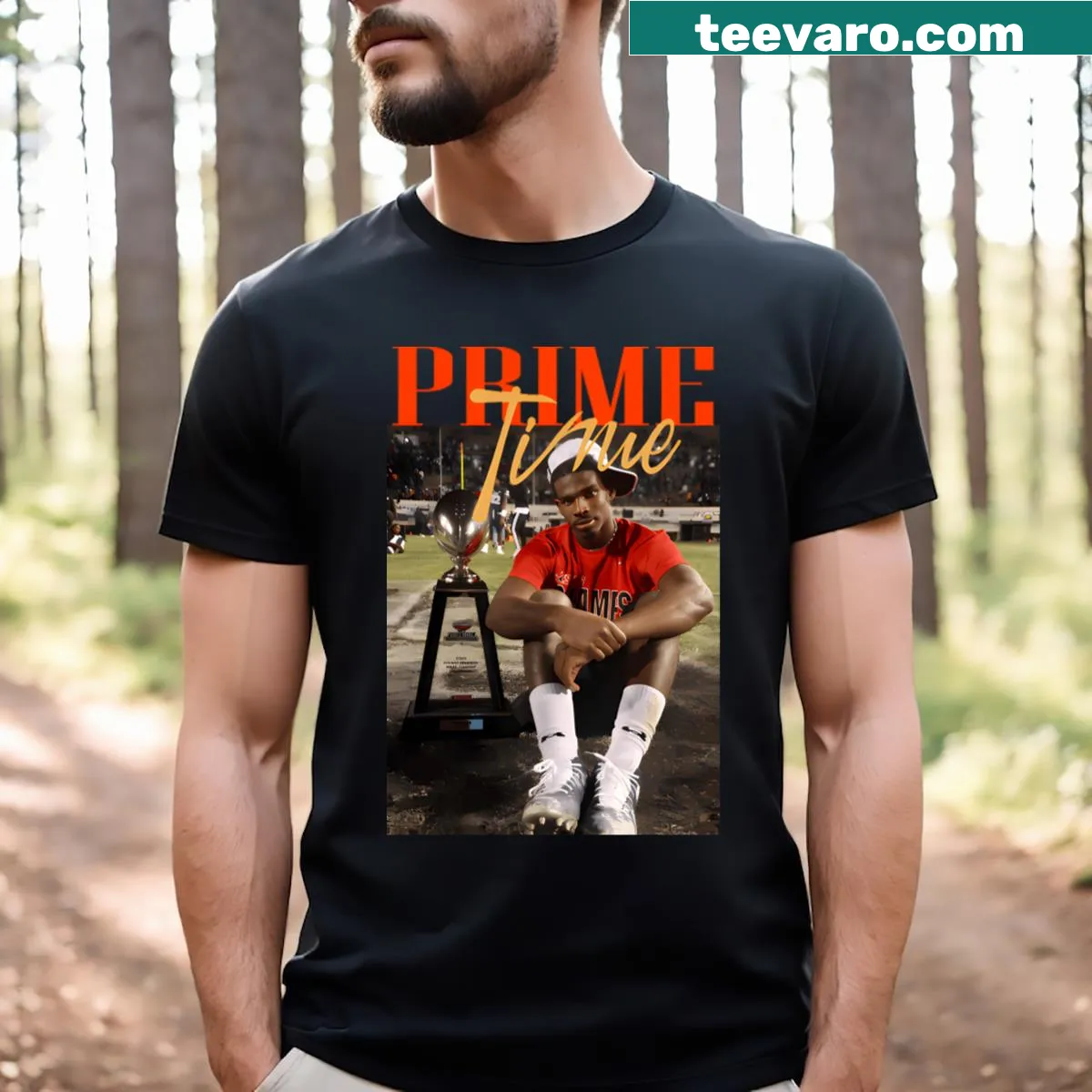 Deion Sanders Prime Time t-shirt featuring memorable design — on a men's t-shirt