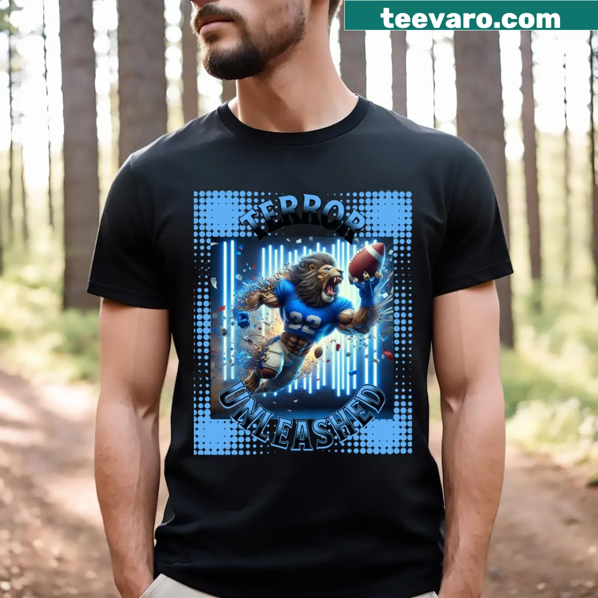 Detroit Lions Terror Unleashed T-shirt with bold graphic design — on a men's t-shirt